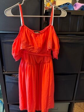 Bright Coral Off-Shoulder Summer Dress
